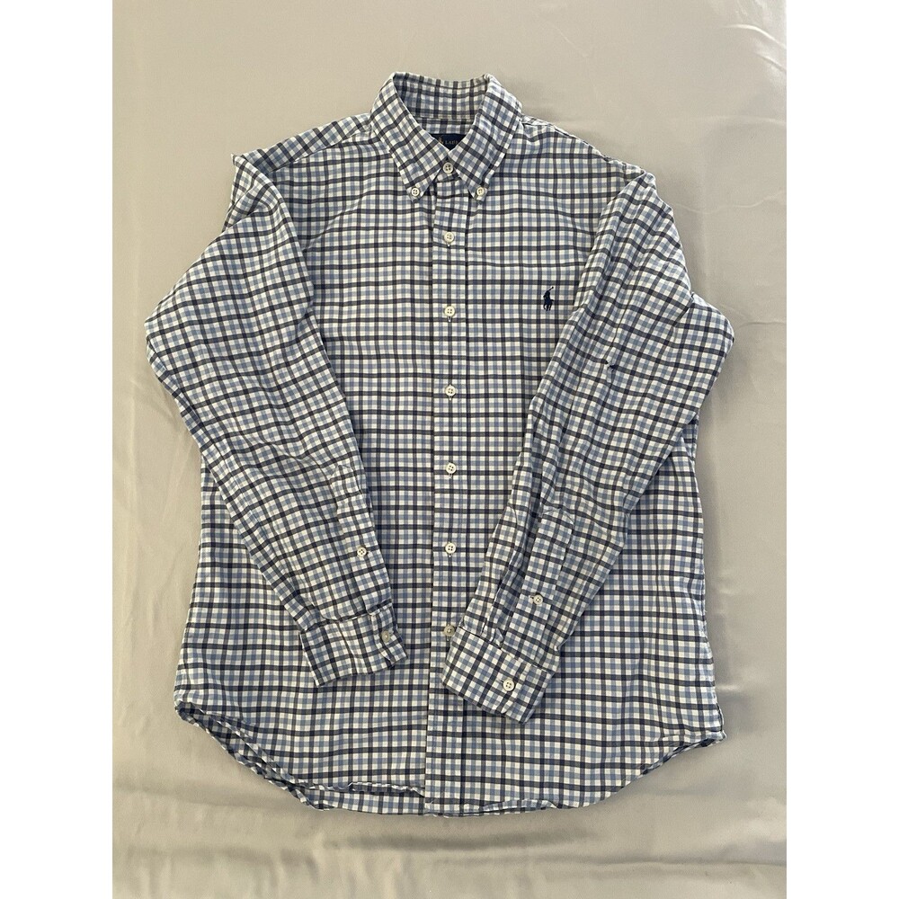 Ralph Lauren Shirt Men Size Medium Blue Check Pattern With Defect